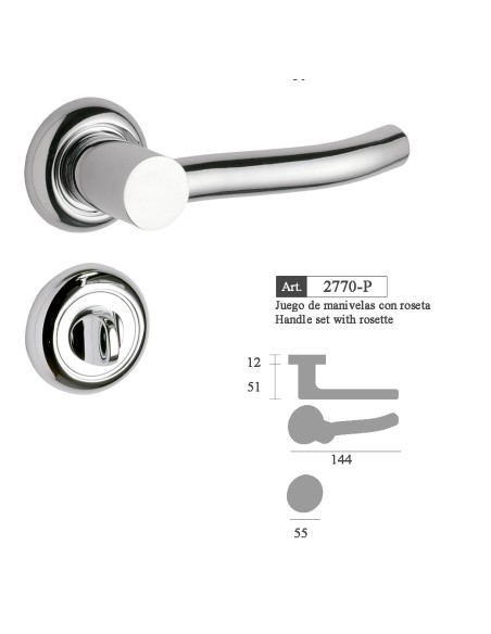 2770-P . Manilla Roseta, cromo brillo.