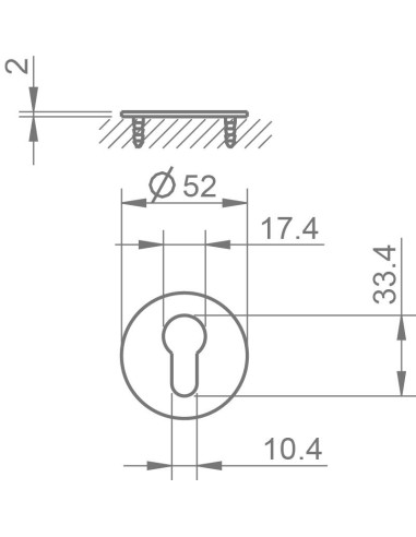 TUPAI 4031 MR 2mm. ROSETA BOCALLAVE, INOX SATINADO